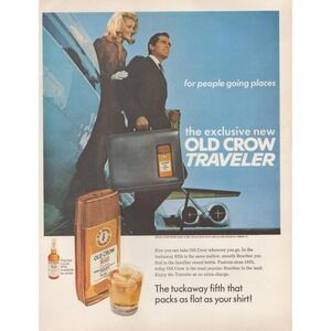 1967 Old Crow Vintage Print Ad Traveler Whiskey Bourbon Liquor Airline Theme